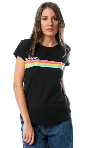 54105 Colorful Rays Printed Black T-Shirt
