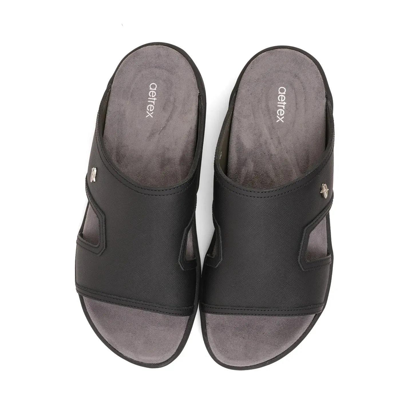Aetrex Men's Suede Foot Bed Leather Sandals Black