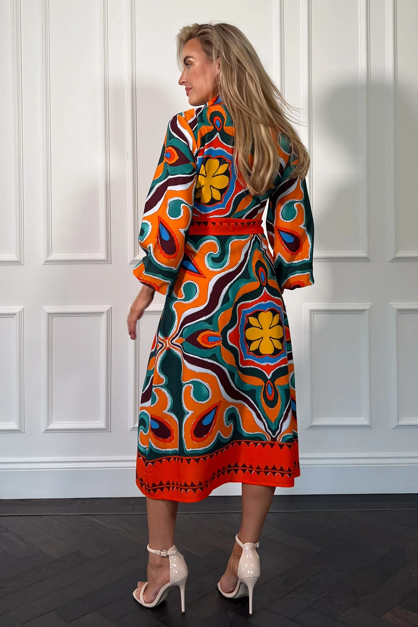 Alison Orange Abstract Shirt Dress