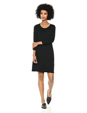 Amazon Brand - Daily Ritual Women's Jersey 3/4-Sleeve Scoop-Neck T-Shirt Dress, Black, Large