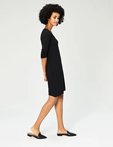 Amazon Brand - Daily Ritual Women's Jersey 3/4-Sleeve Scoop-Neck T-Shirt Dress, Black, Large