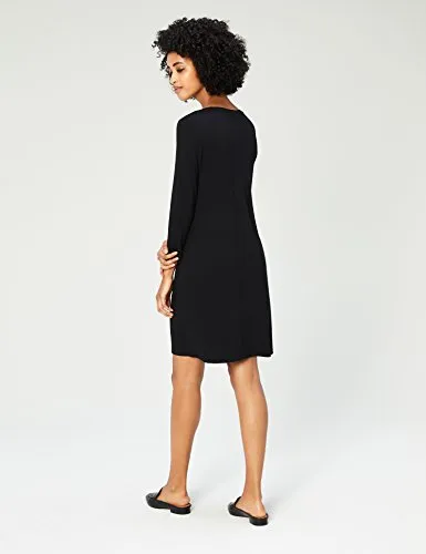 Amazon Brand - Daily Ritual Women's Jersey 3/4-Sleeve Scoop-Neck T-Shirt Dress, Black, Large