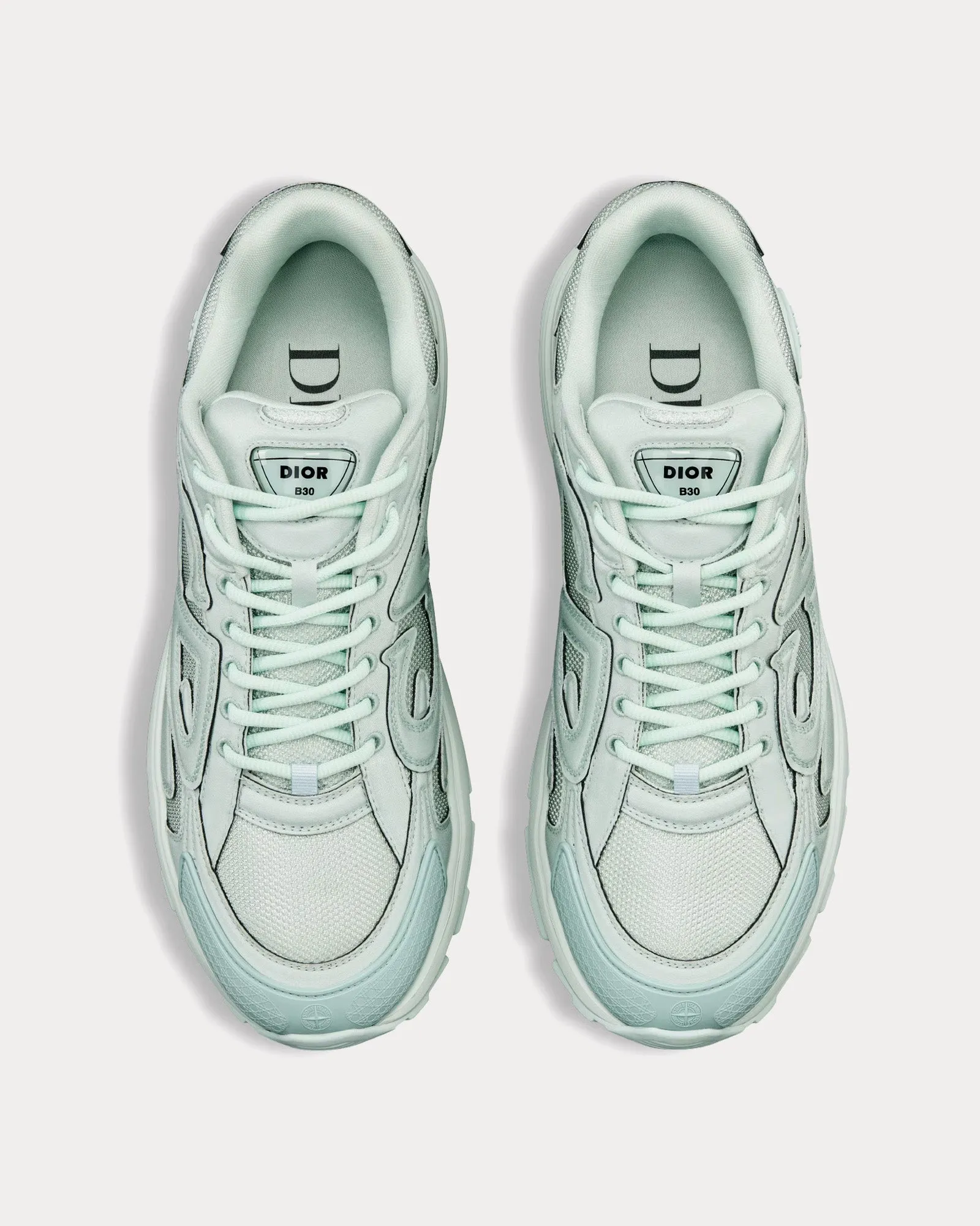 B30 Limited & Numbered Edition Light Green Technical Mesh and Light Green Dyed Cotton Low Top Sneakers