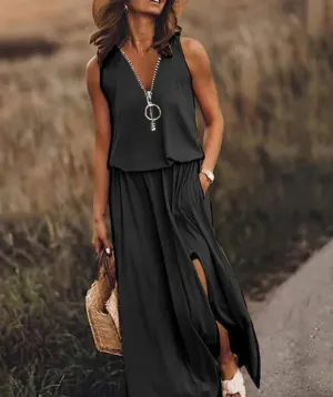 Bella Stride| Plain dress with zipper and slit