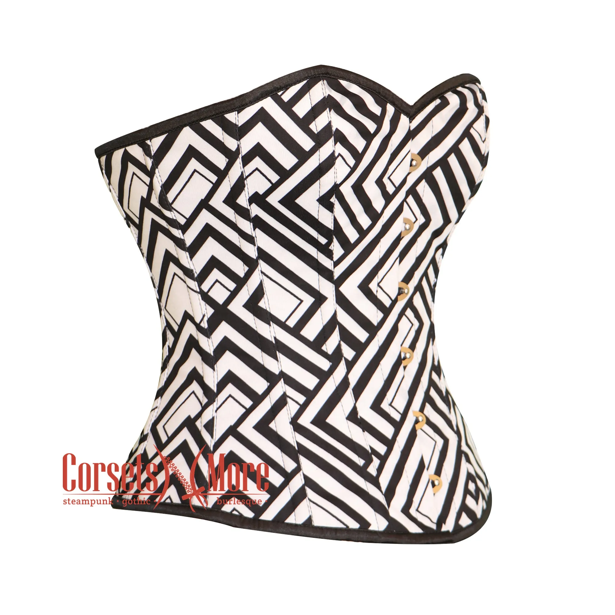 Black And White Printed Corset Gothic Costume Overbust Bustier Top