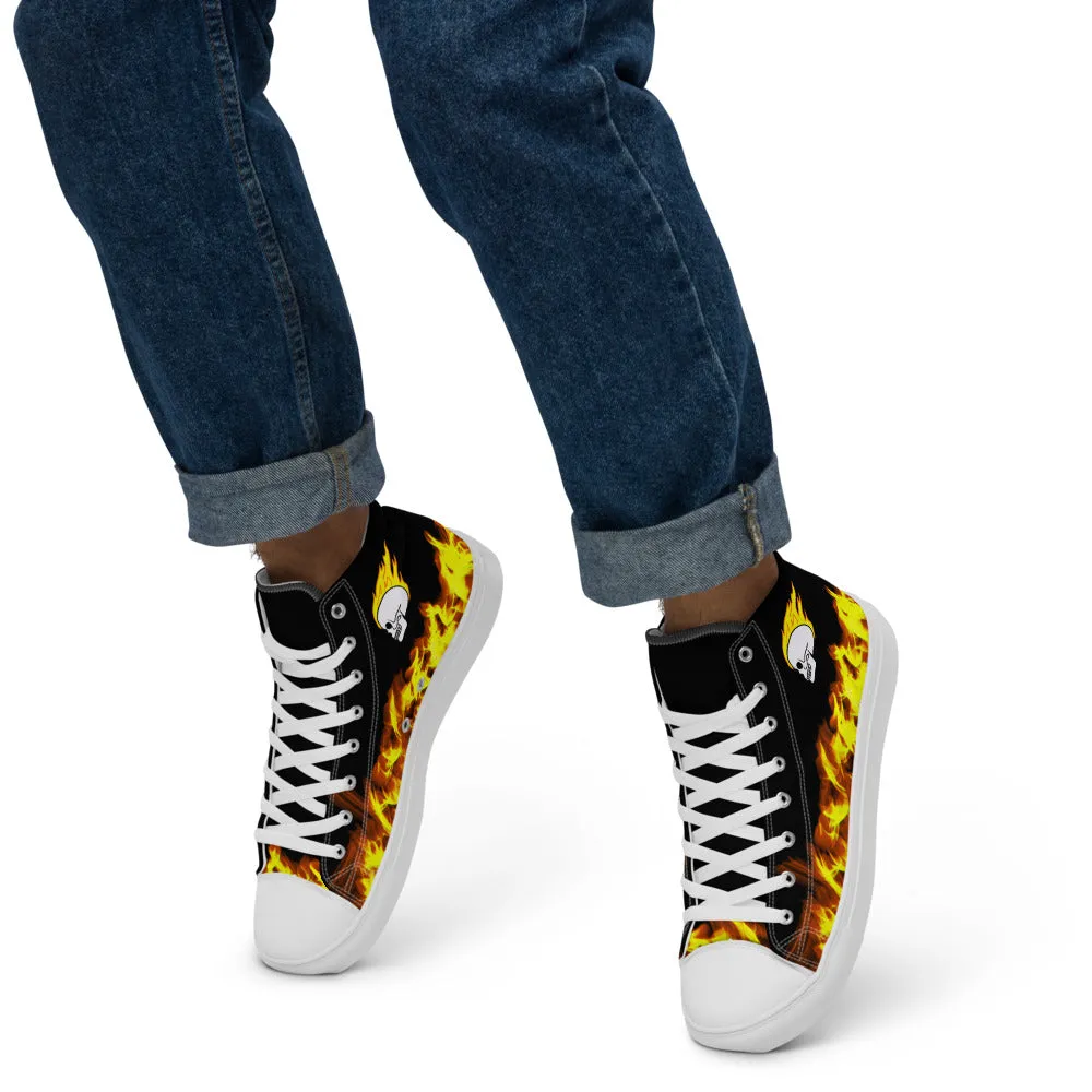 Black Fire Skull Men’s High Top Canvas Shoes