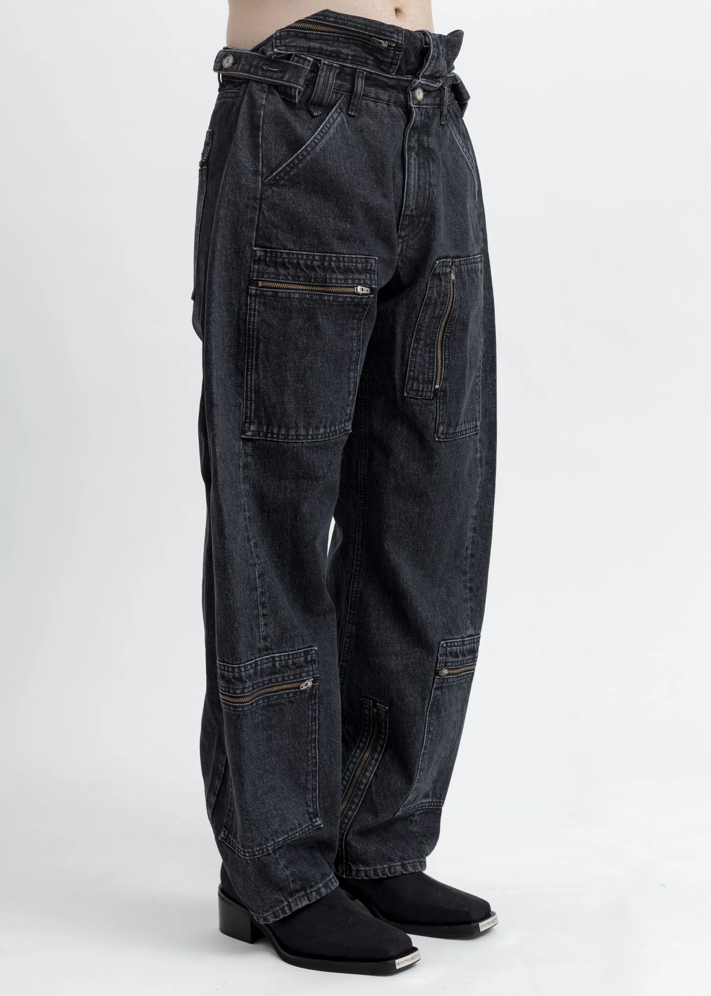 Black Pop-Up Pilot Trousers