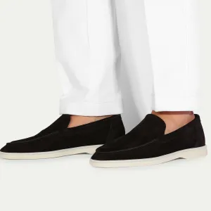 Black Suede Athena Yatch Loafers with White Soles - Summer 2024 Collection