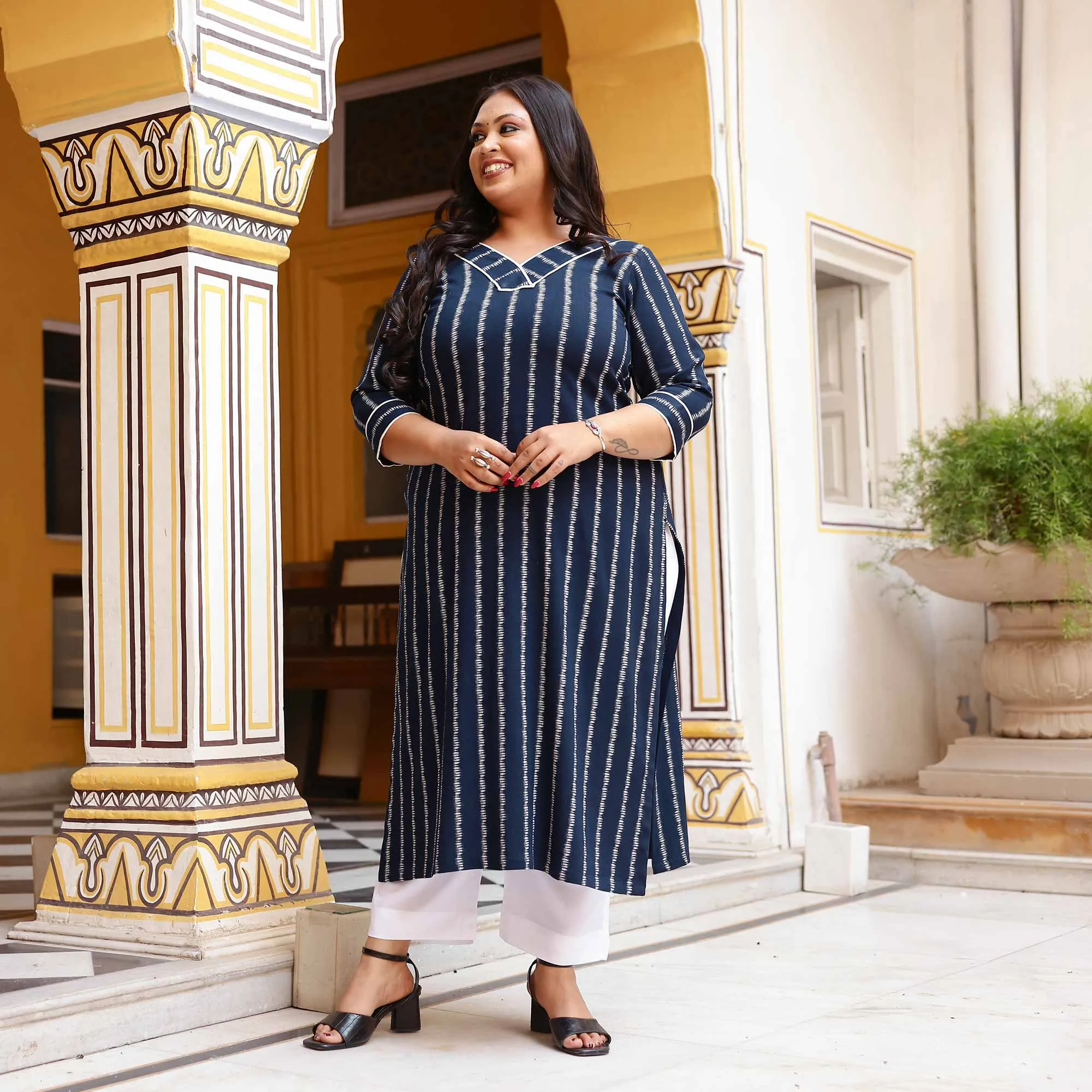 Blissfull Streaks Cotton Lycra Kurta