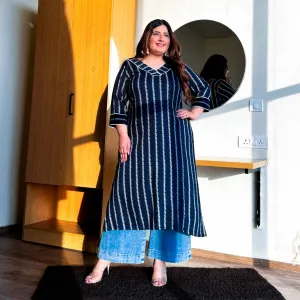 Blissfull Streaks Cotton Lycra Kurta Blissfull Streaks Cotton Lycra Kurta