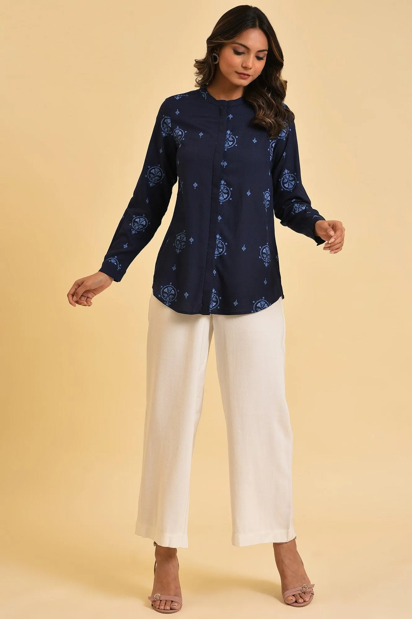 Blue Floral Printed Summer Top