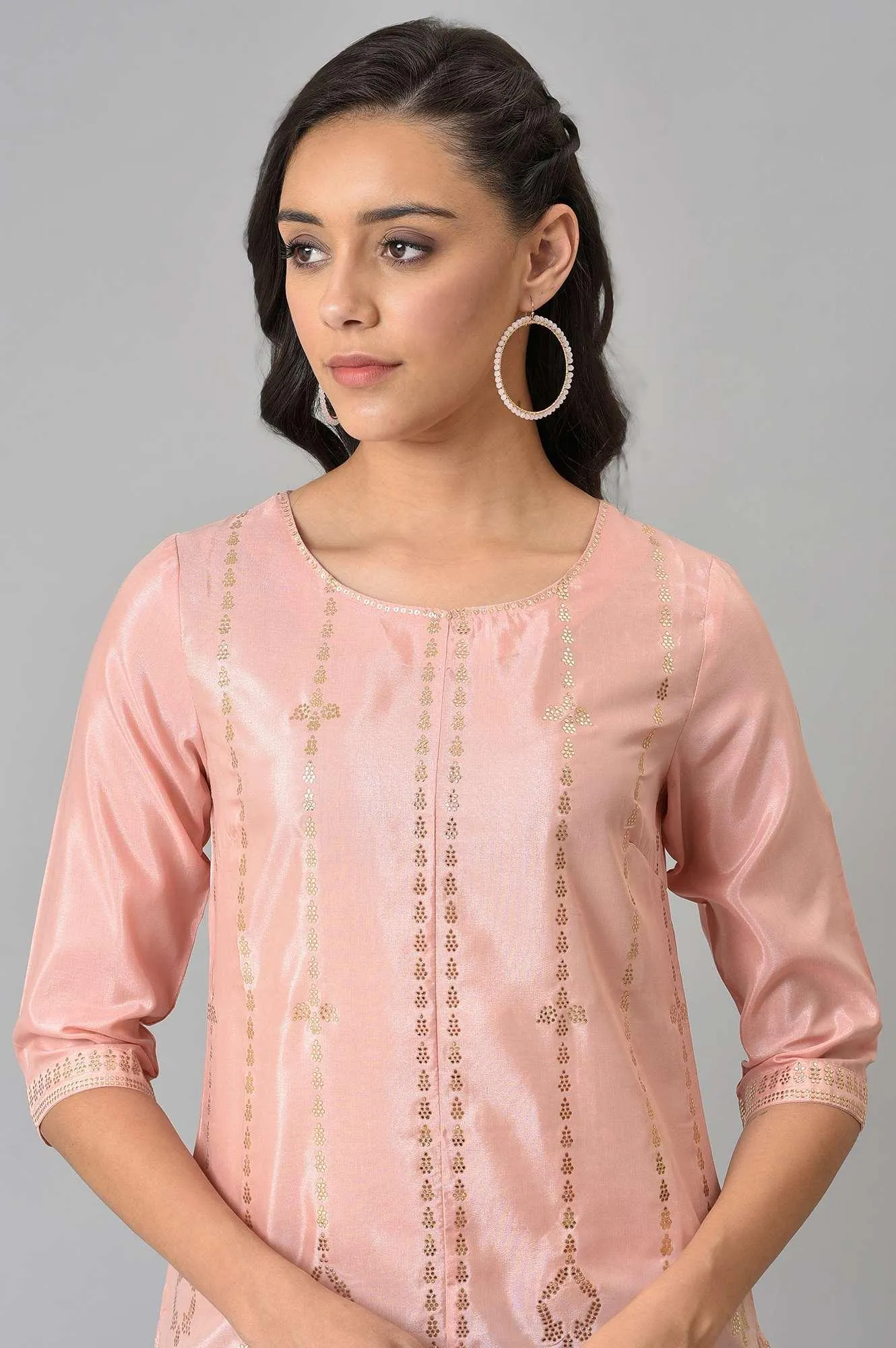Blush Pink Mukaish Printed kurta