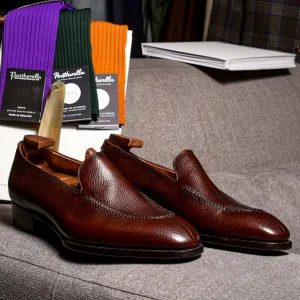 Brown Milled Grain Leather Palermo Slip On Loafers - AW24