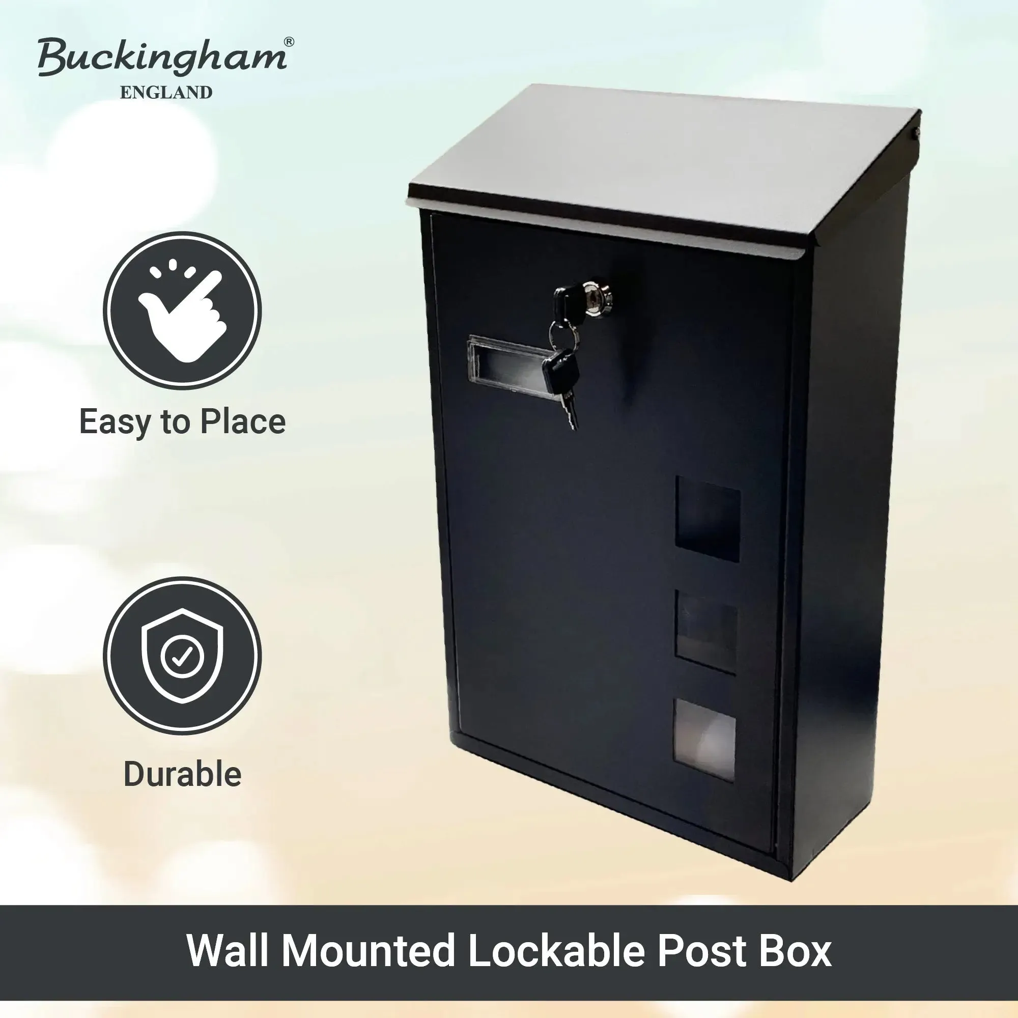 Buckingham Wall Mounted Steel Lockable Mail Box Post Letter Box Sloping Top Water Resistant Premium