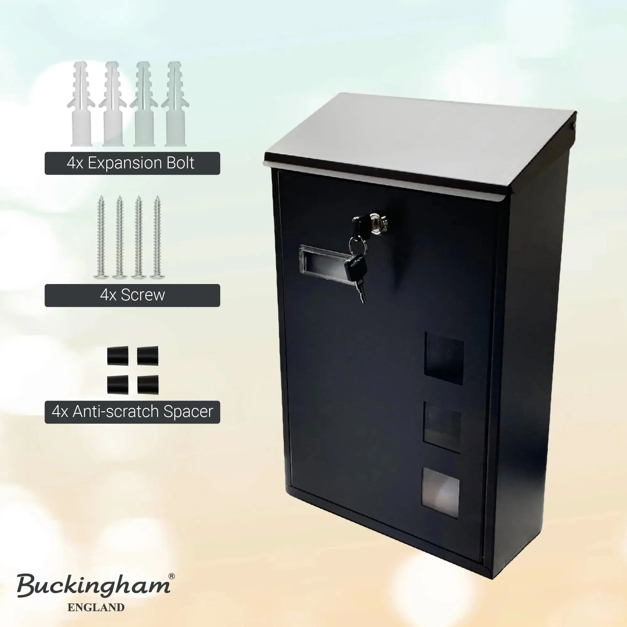 Buckingham Wall Mounted Steel Lockable Mail Box Post Letter Box Sloping Top Water Resistant Premium