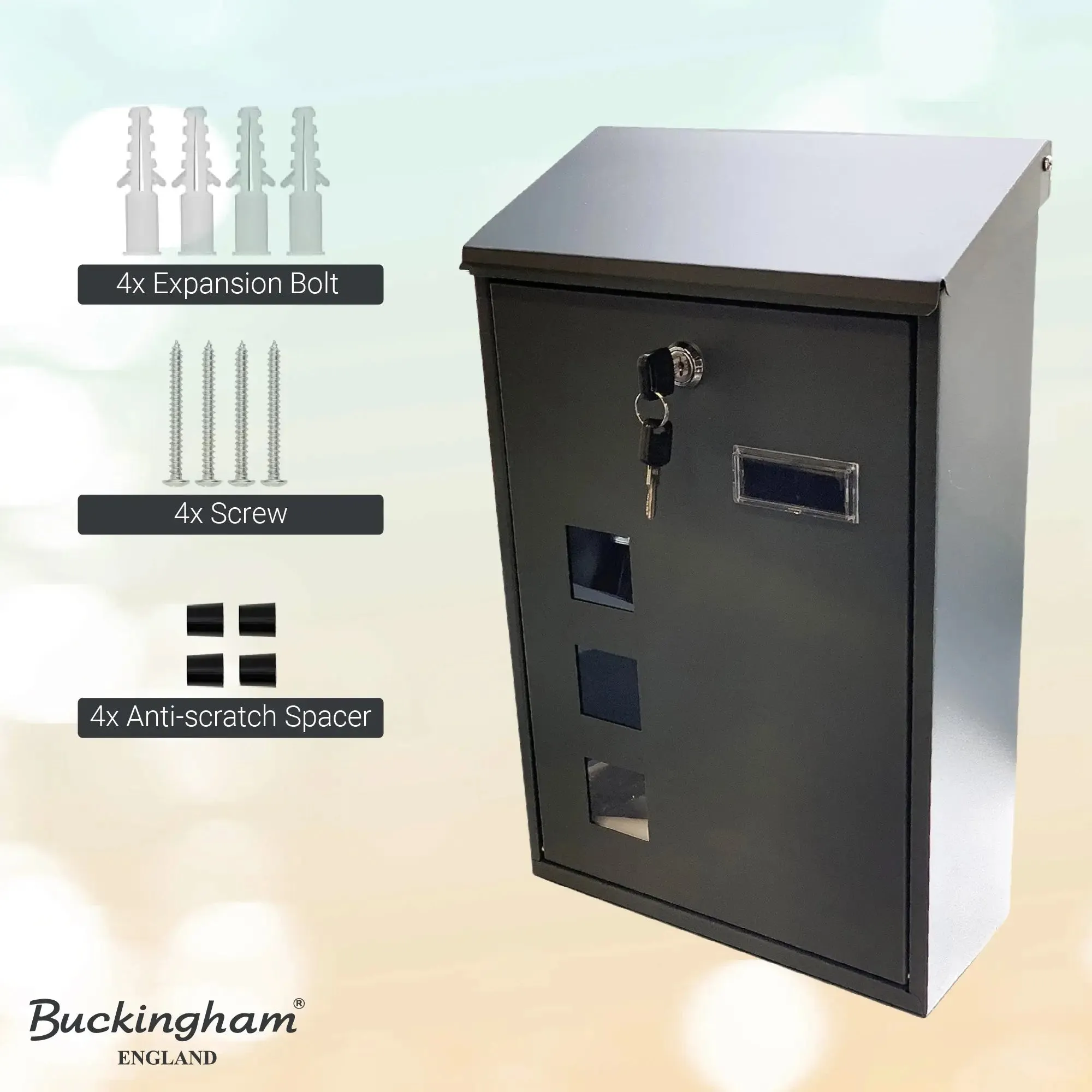 Buckingham Wall Mounted Steel Lockable Mail Box Post Letter Box Sloping Top Water Resistant Premium