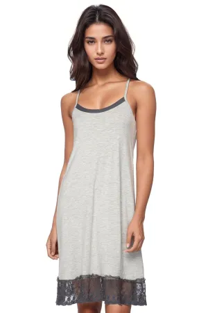 Cami Slip Dress with Lace Border in Ash