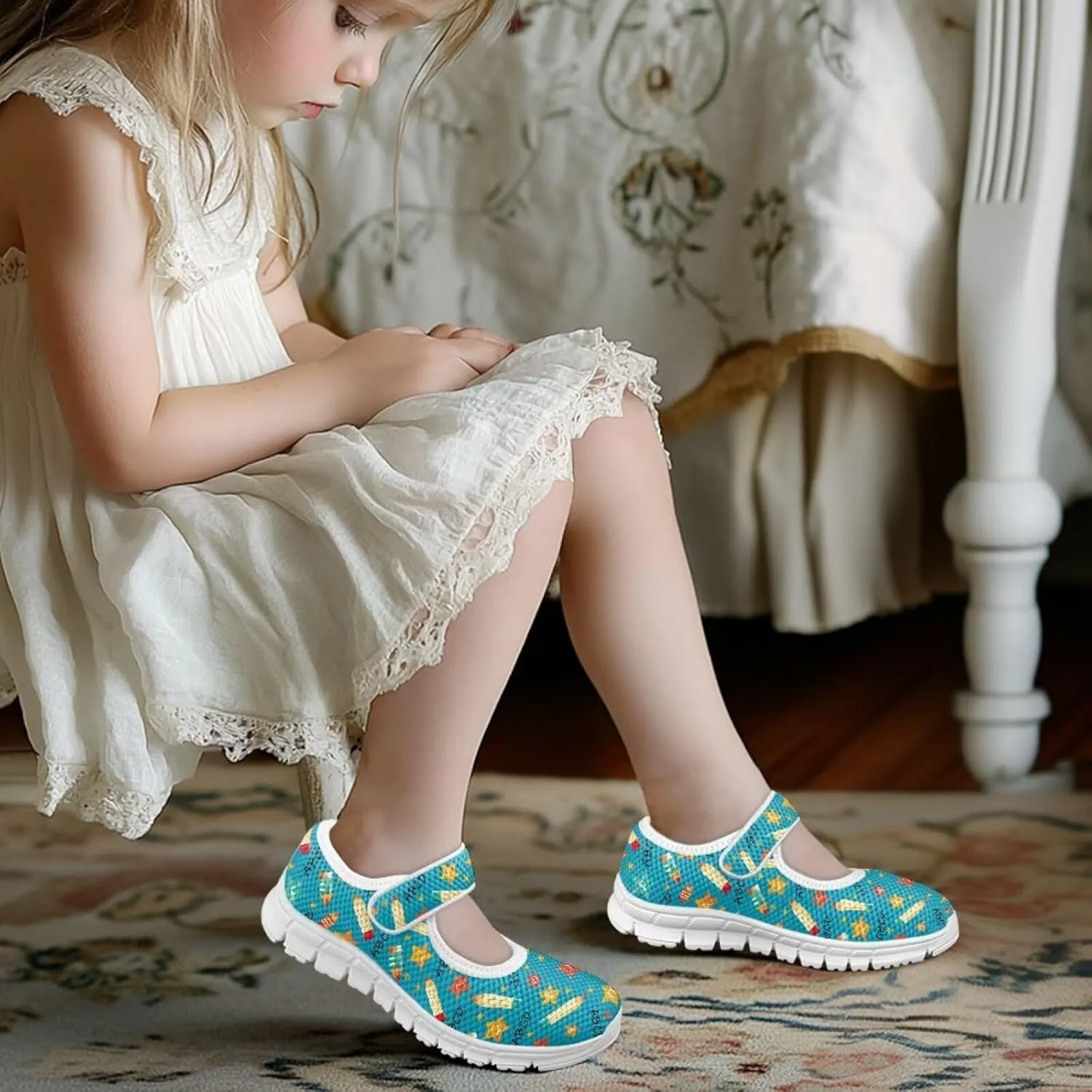 Cartoon Mary Jane Shoes for Little Girls Casual Slip-on Ballet Flats Flower Girl Wedding Party Flats Kids Teenis Girls Athletic Running Tennis Shoes