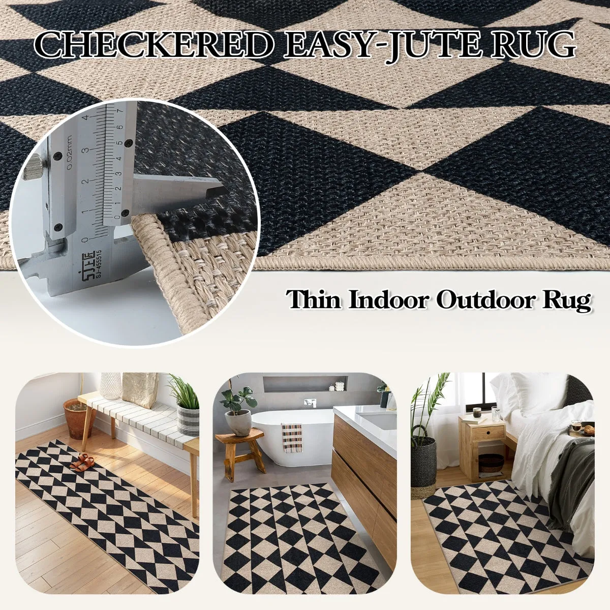 Clovis Checkered Diamond Easy Jute Area Rug