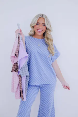 Cuddly Checkered Short Sleeve Top - 5 Colors