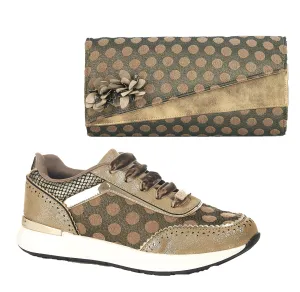 Darcy Gold Spotty Trainers & Matching Hanoi Bag by Ruby Shoo