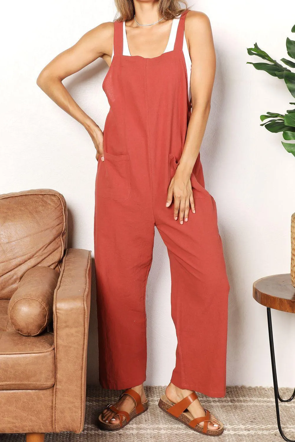 Feel Excited Sleeveless Wide Leg Overalls