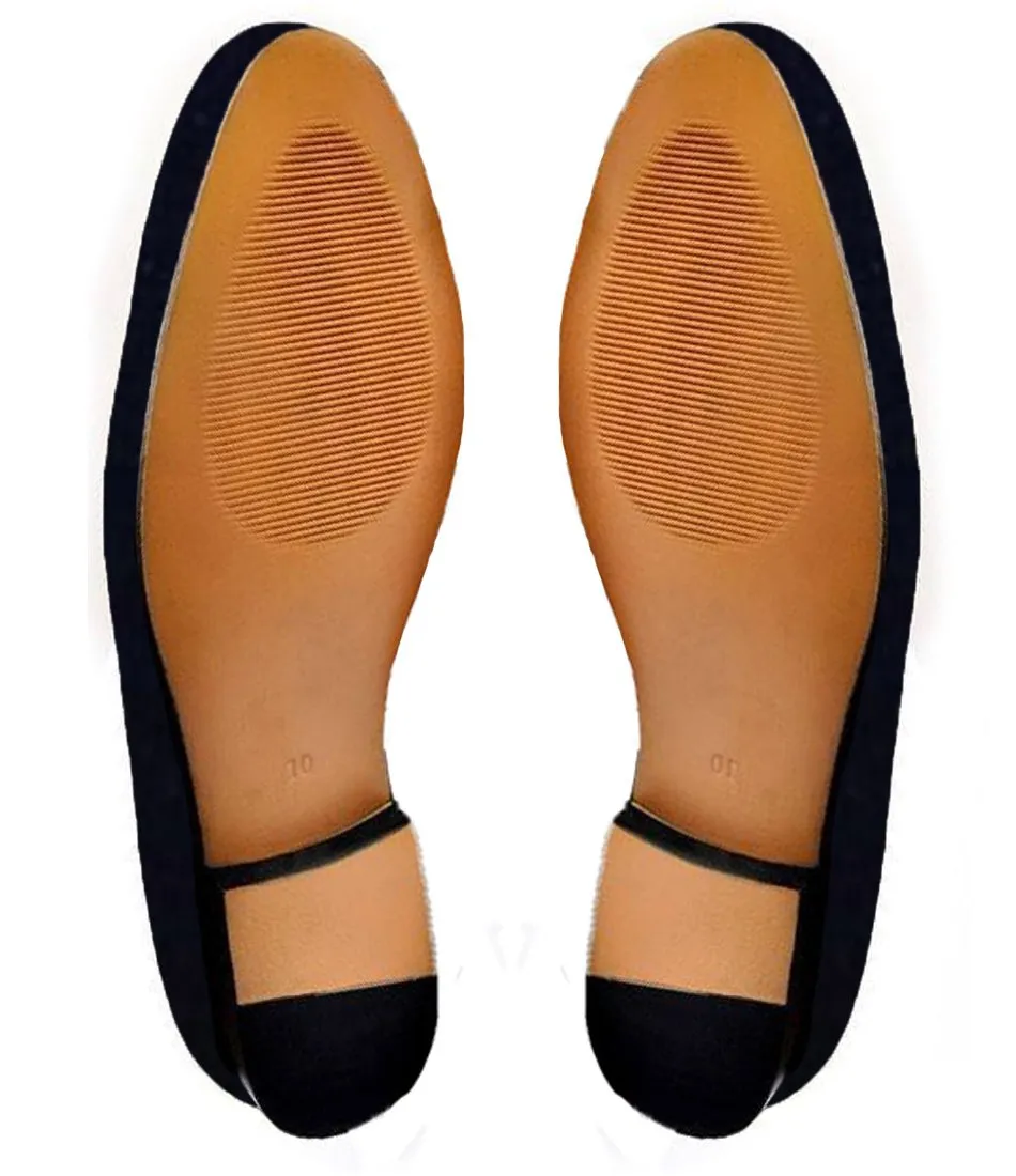 Flat Feet Shoes - Blue Velvet Bull v/s Bear Embroidered Loafers with Arch Support