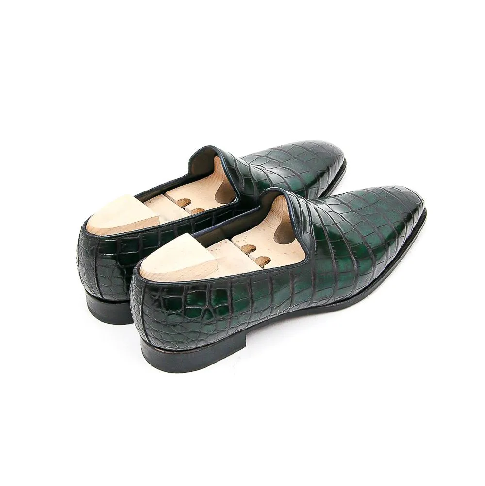 Flat Feet Shoes - Goodyear Welted Sardoal Emerald Green Leather Loafer With Violin Leather Sole with Arch Support