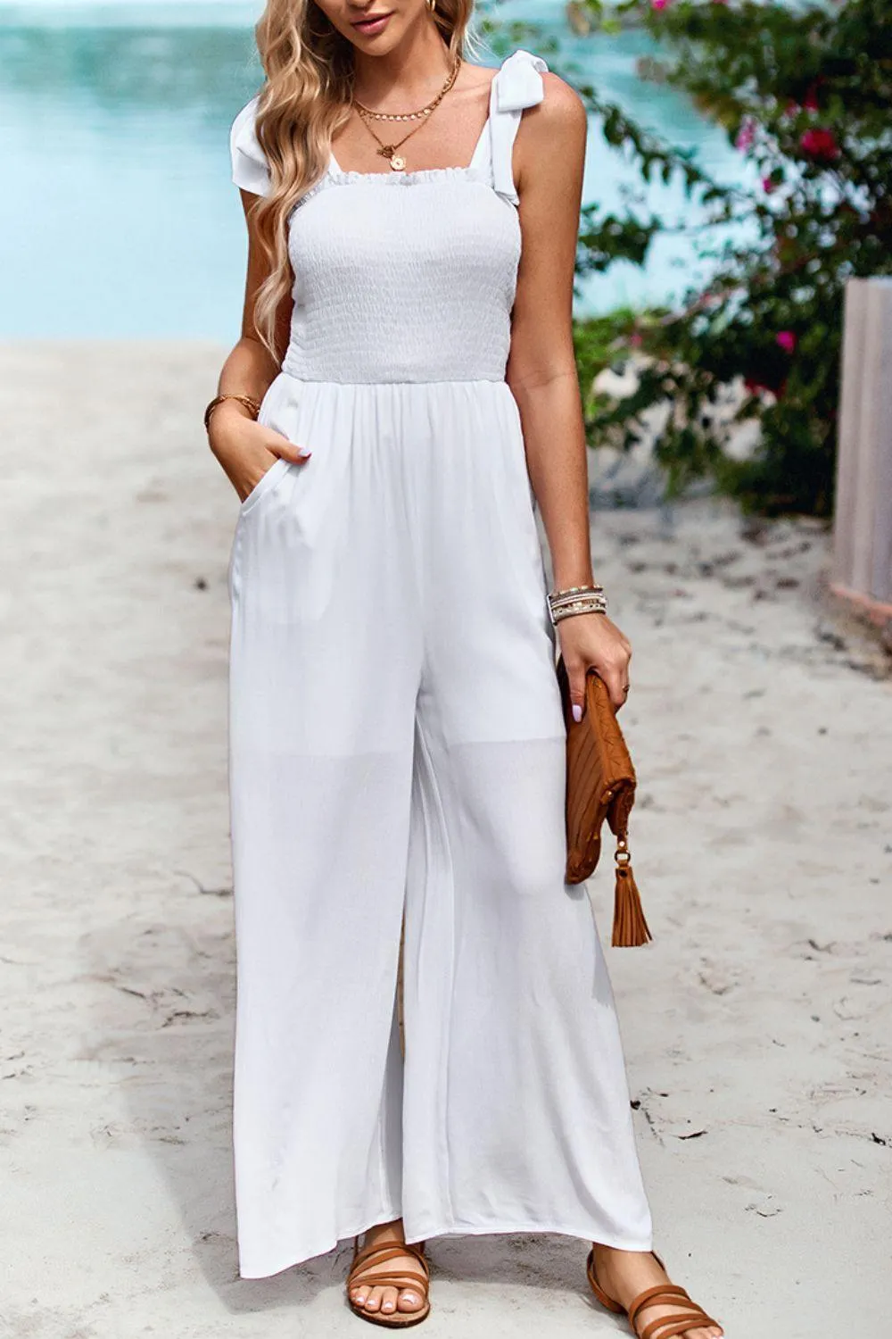 Fresh Wide Leg Sleeveless Square Neck Jumpsuit