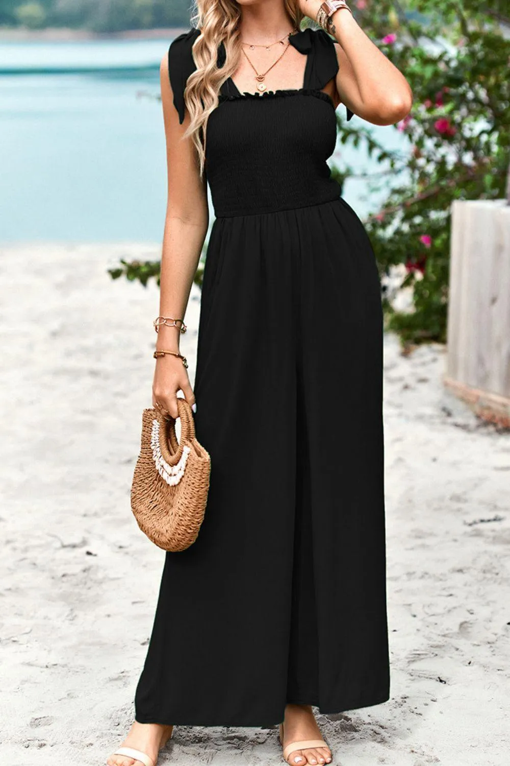 Fresh Wide Leg Sleeveless Square Neck Jumpsuit