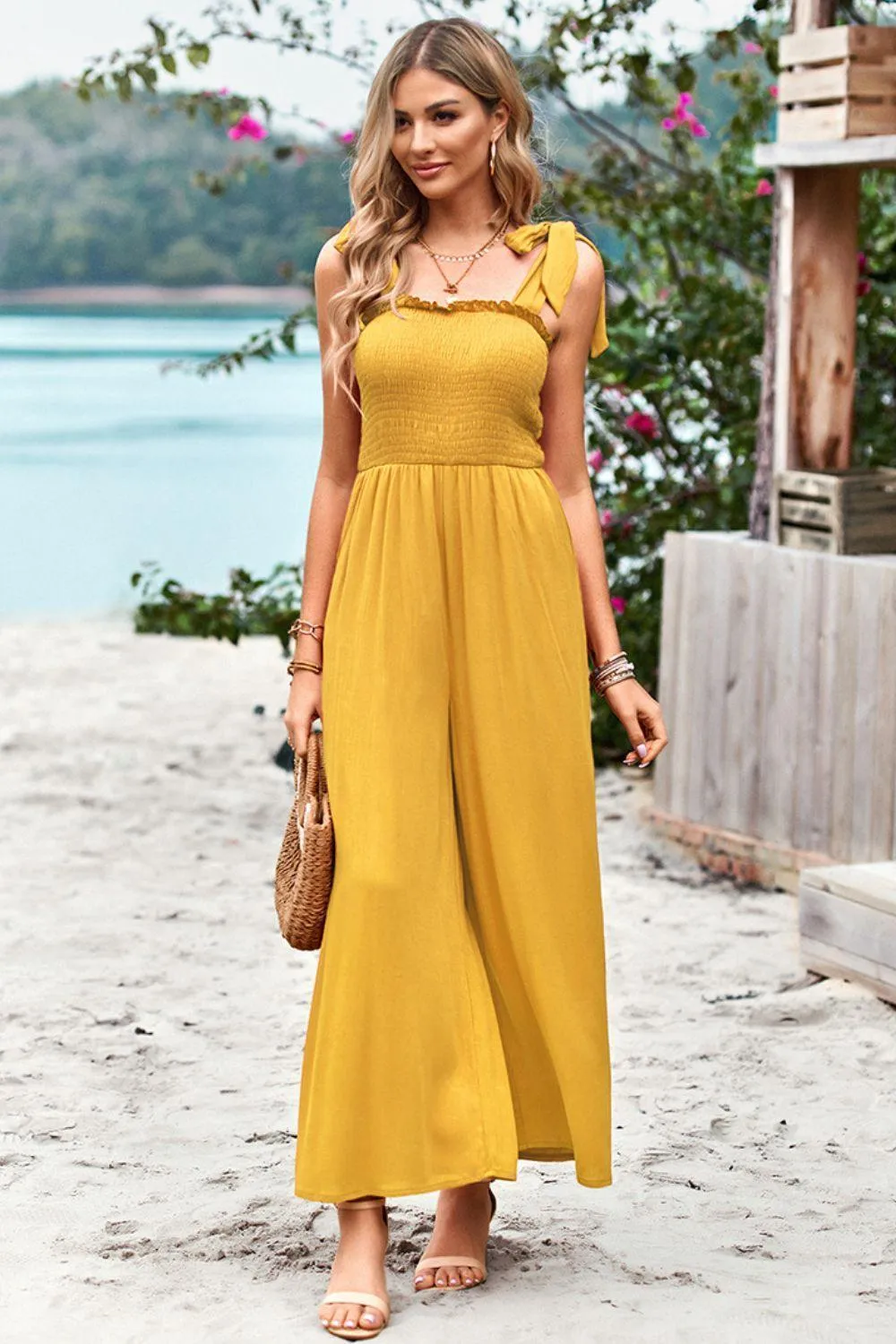 Fresh Wide Leg Sleeveless Square Neck Jumpsuit
