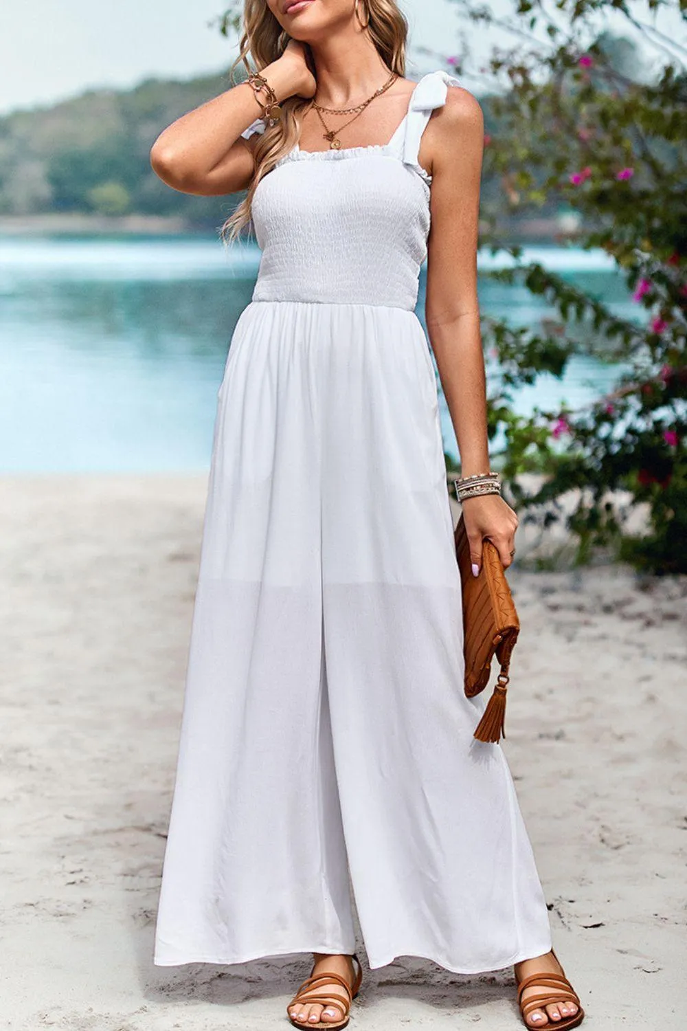 Fresh Wide Leg Sleeveless Square Neck Jumpsuit