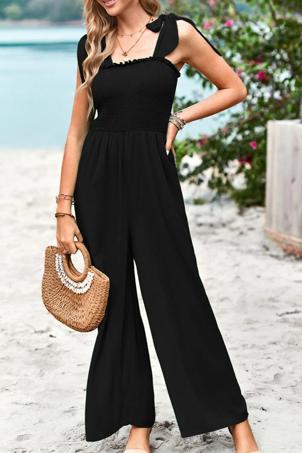 Fresh Wide Leg Sleeveless Square Neck Jumpsuit