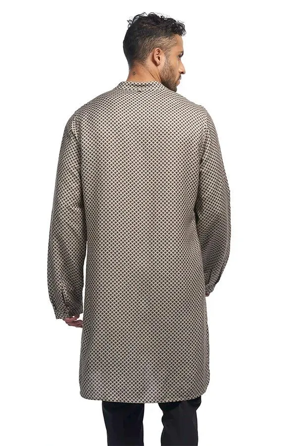 Front open linen blend printed Qurta