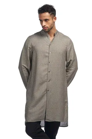 Front open linen blend printed Qurta