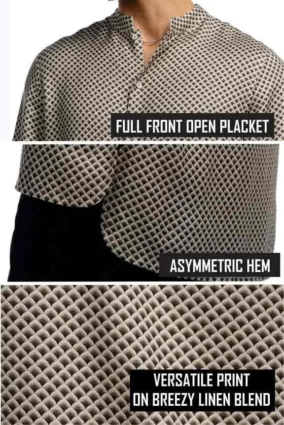Front open linen blend printed Qurta