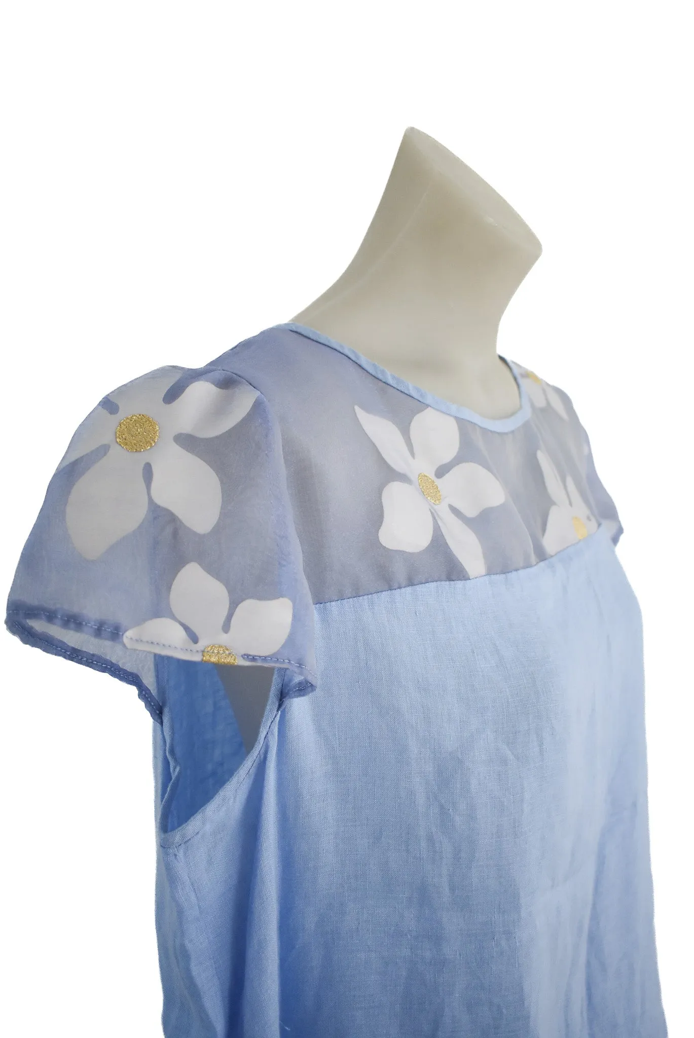 Handmade baby blue flower blouse, L