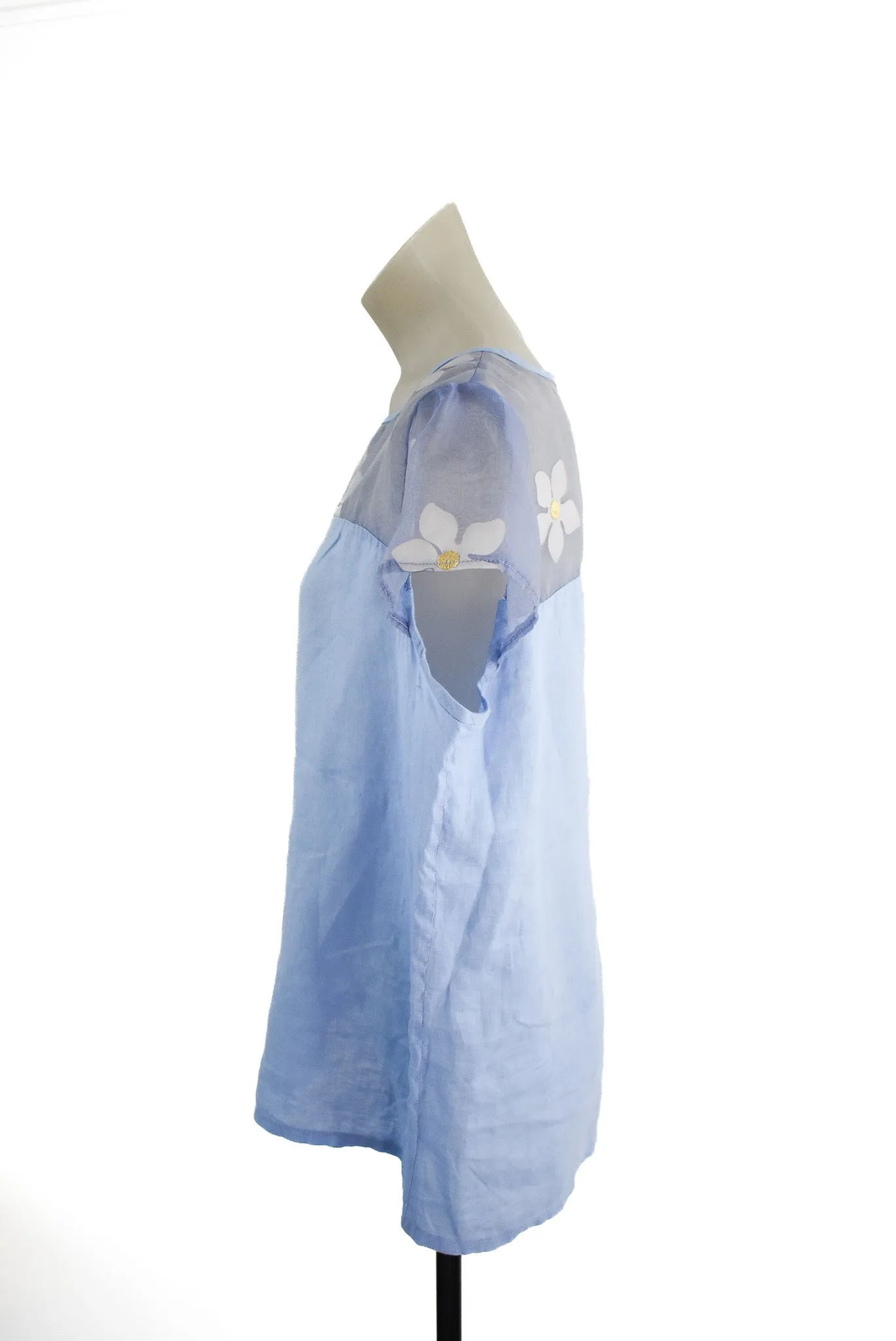 Handmade baby blue flower blouse, L