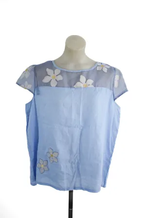 Handmade baby blue flower blouse, L