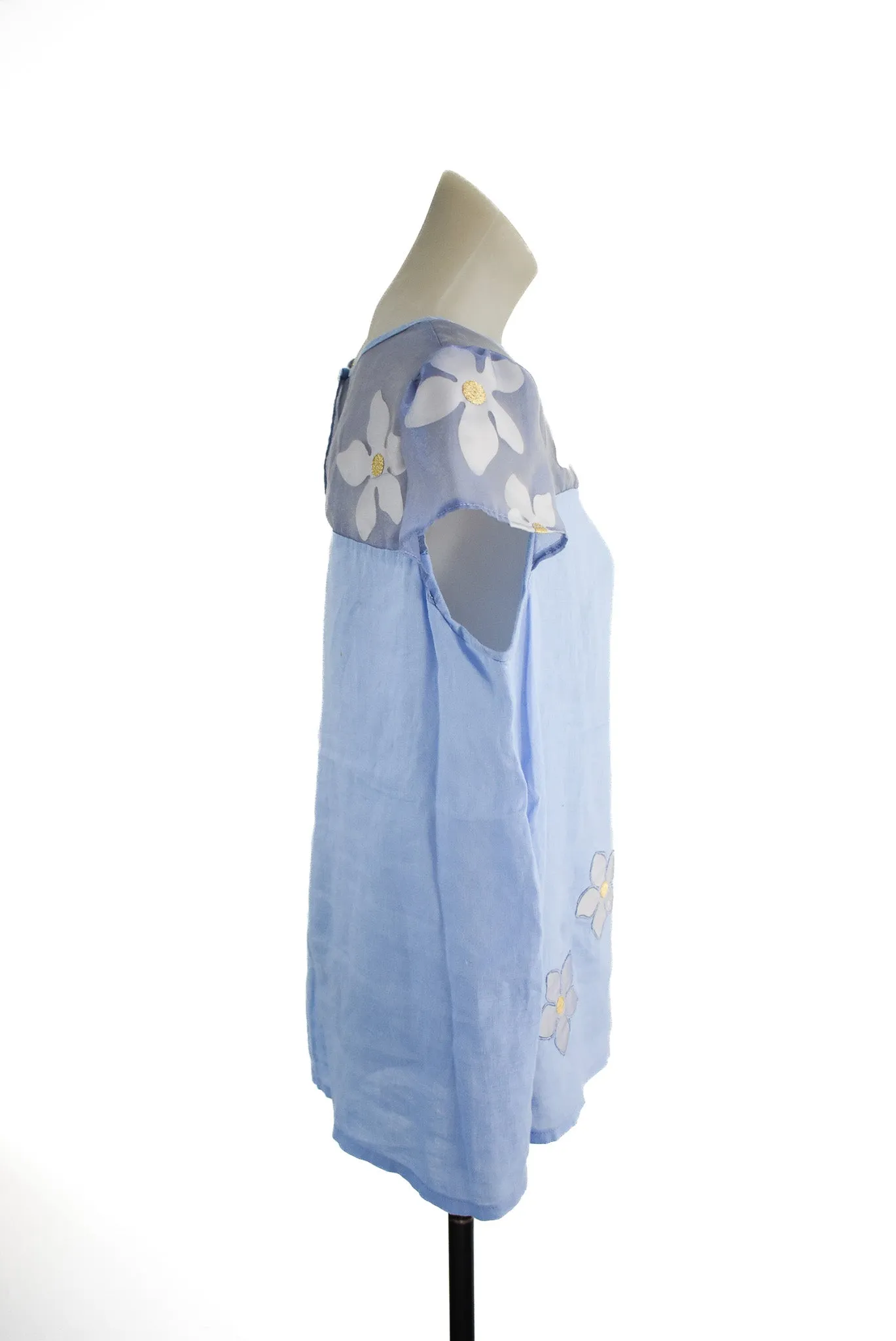 Handmade baby blue flower blouse, L