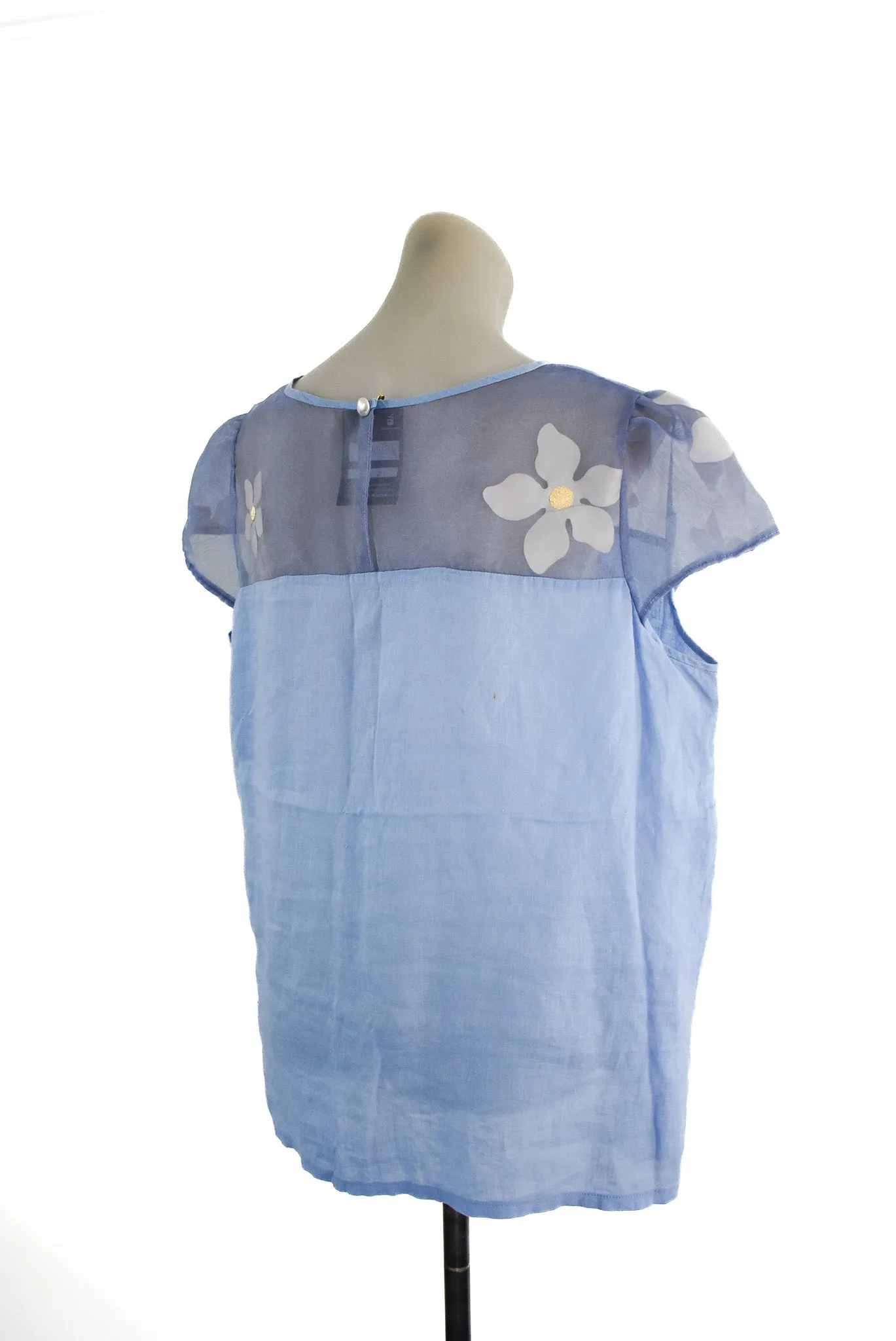 Handmade baby blue flower blouse, L