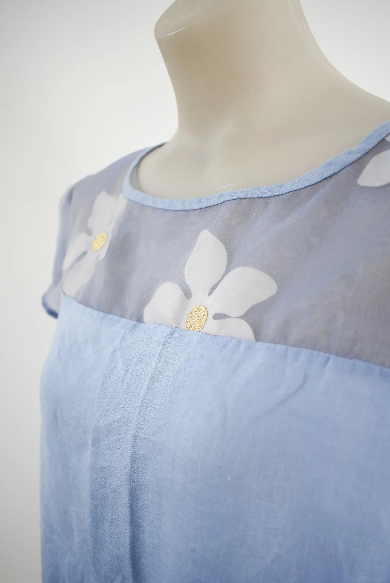 Handmade baby blue flower blouse, L