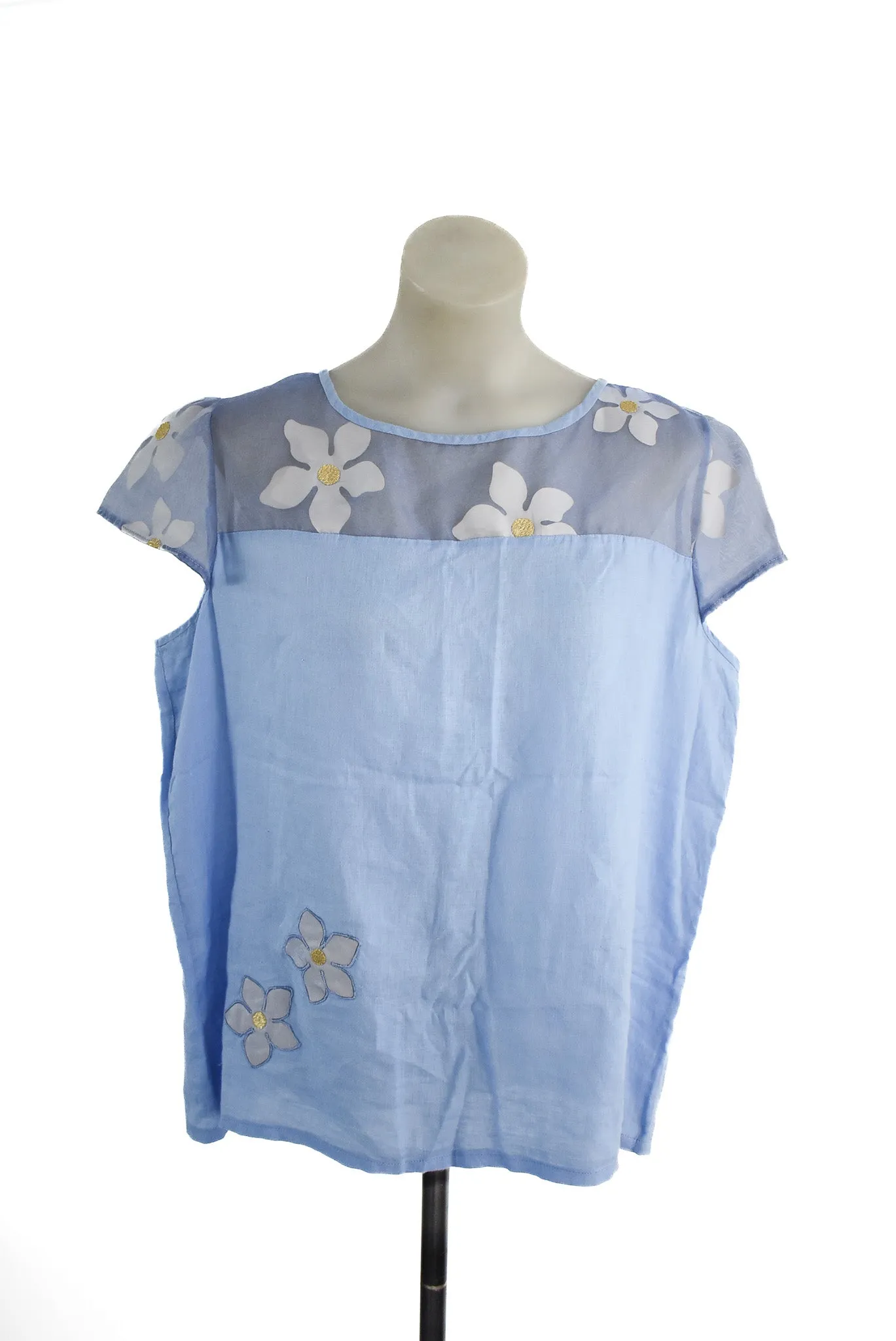 Handmade baby blue flower blouse, L