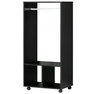 HOMCOM Clothes Hanger with Aluminum Bar and 2 Open Shelves, in Chipboard, 60x40x128 cm, Black