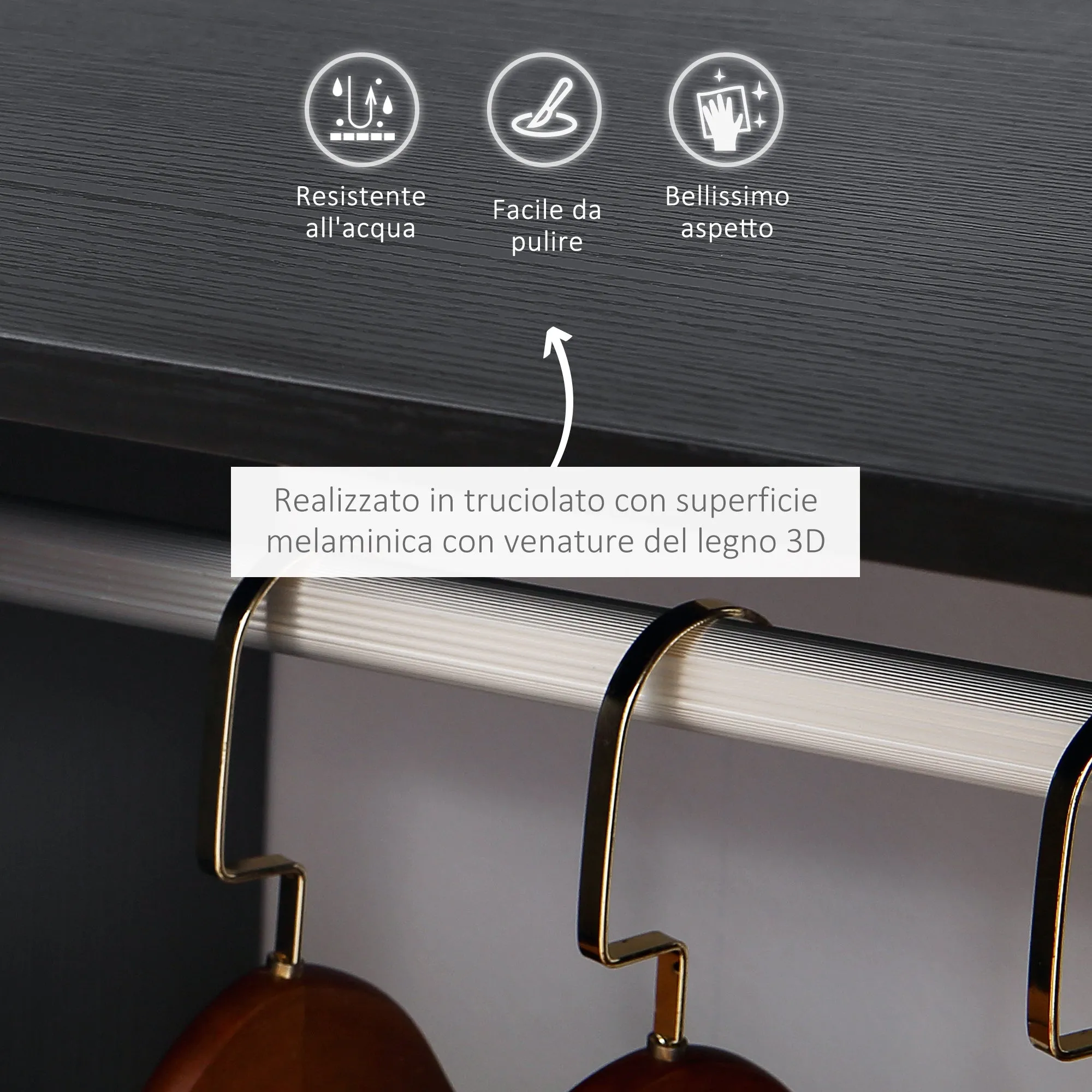 HOMCOM Clothes Hanger with Aluminum Bar and 2 Open Shelves, in Chipboard, 60x40x128 cm, Black
