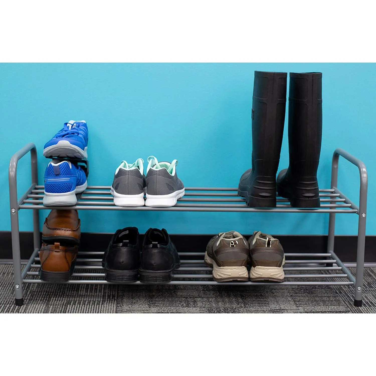 Home Basics 2-Pack Adjustable Shoe Space Saver, Black