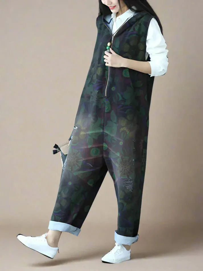 Hooded Zipper Overalls Dungarees