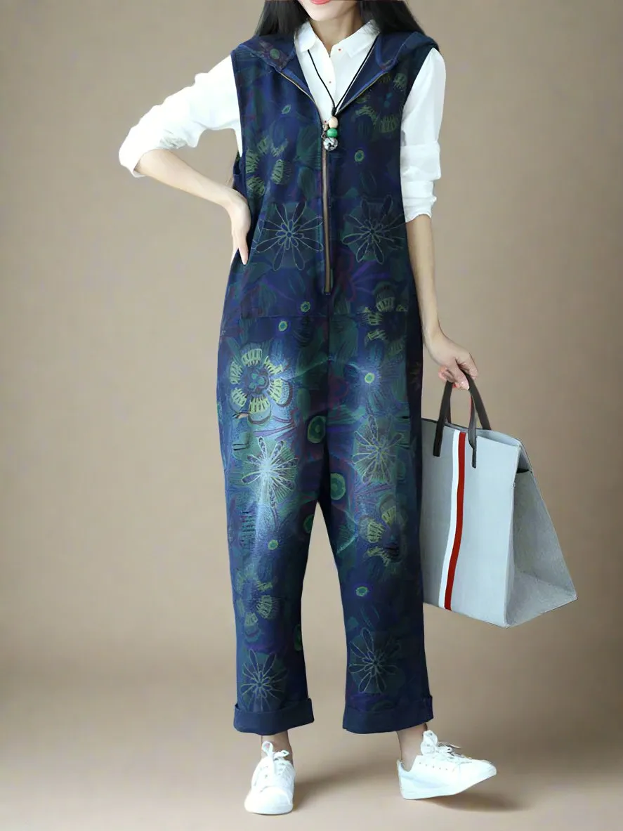 Hooded Zipper Overalls Dungarees