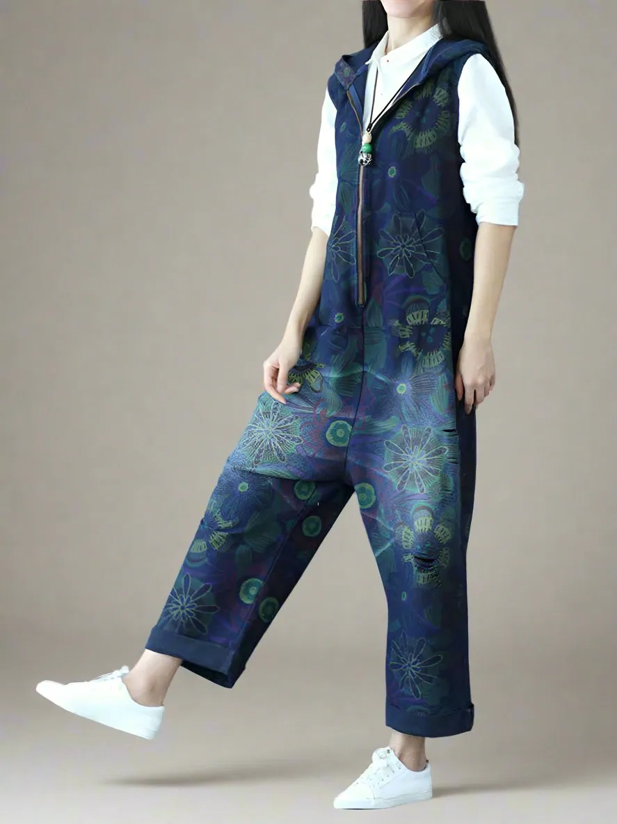 Hooded Zipper Overalls Dungarees
