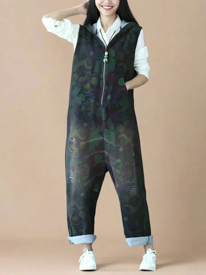 Hooded Zipper Overalls Dungarees
